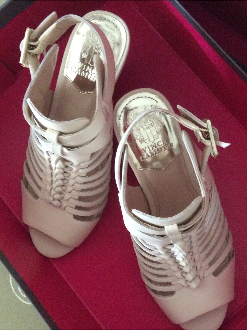 Vince Camuto Cream Strappy Woven Open-Toe Sandals-Size 6.5 NEW in Box